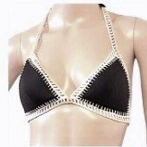 Victoria's Secret Bikini Top Women Small Black Crochet Trim Halter Swim Triangle